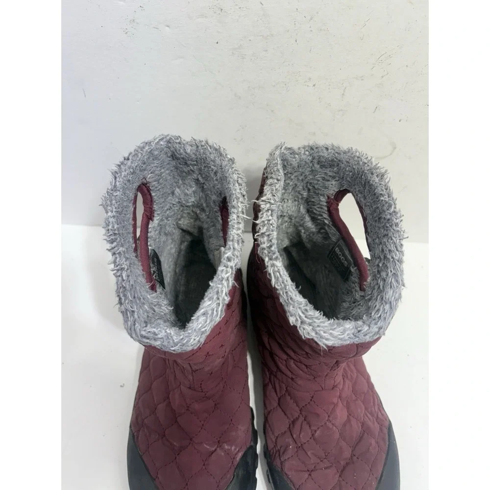 Bogs B-Moc Quilted Puff‎ Womens Faux Fur Lined Winter Snow Boots Wine Red Size 8